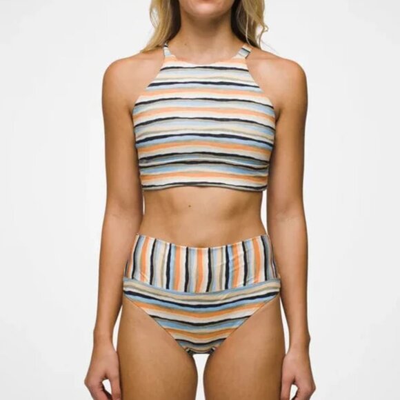 prAna Aurelia Swim Bottom Size M | NWT | Water Stripe | Cheeky High-Rise Eco Swi - Picture 1 of 2